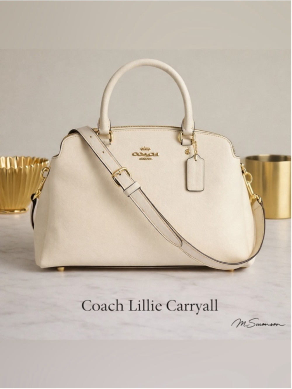 NEW Coach Lillie Crossgrain Leather Carryall Satchel Bag in Chalk 91493 NWT